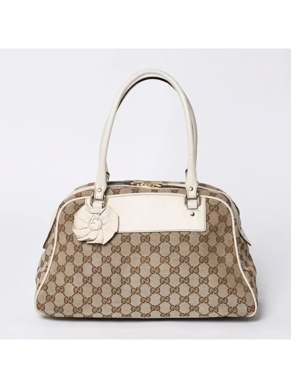 Gucci Guuci GG Canvas Shoulder Bag Beige White